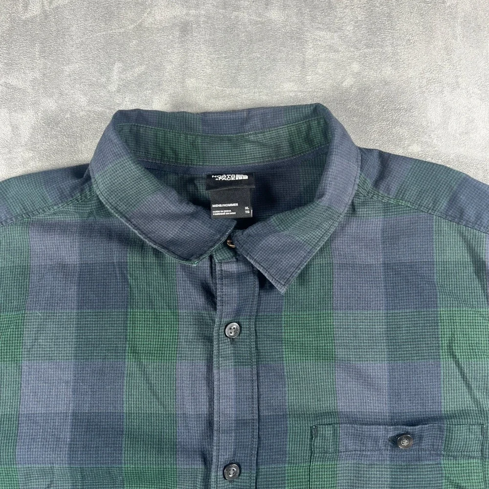 The North Face Flannel Shirt Mens XL Green Blue Plaid Long Sleeve Button Up